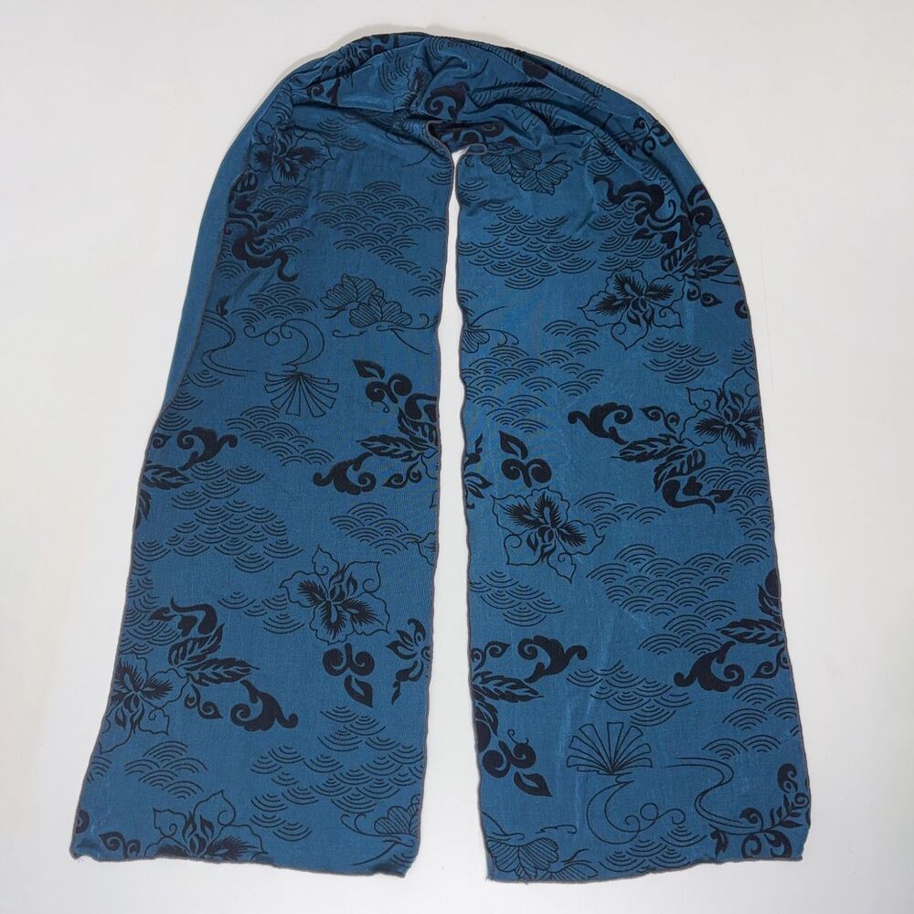 Slinky Brand Blue Mesh Scarf Floral Velvet Burnout Patterns Retro Whimsygoth